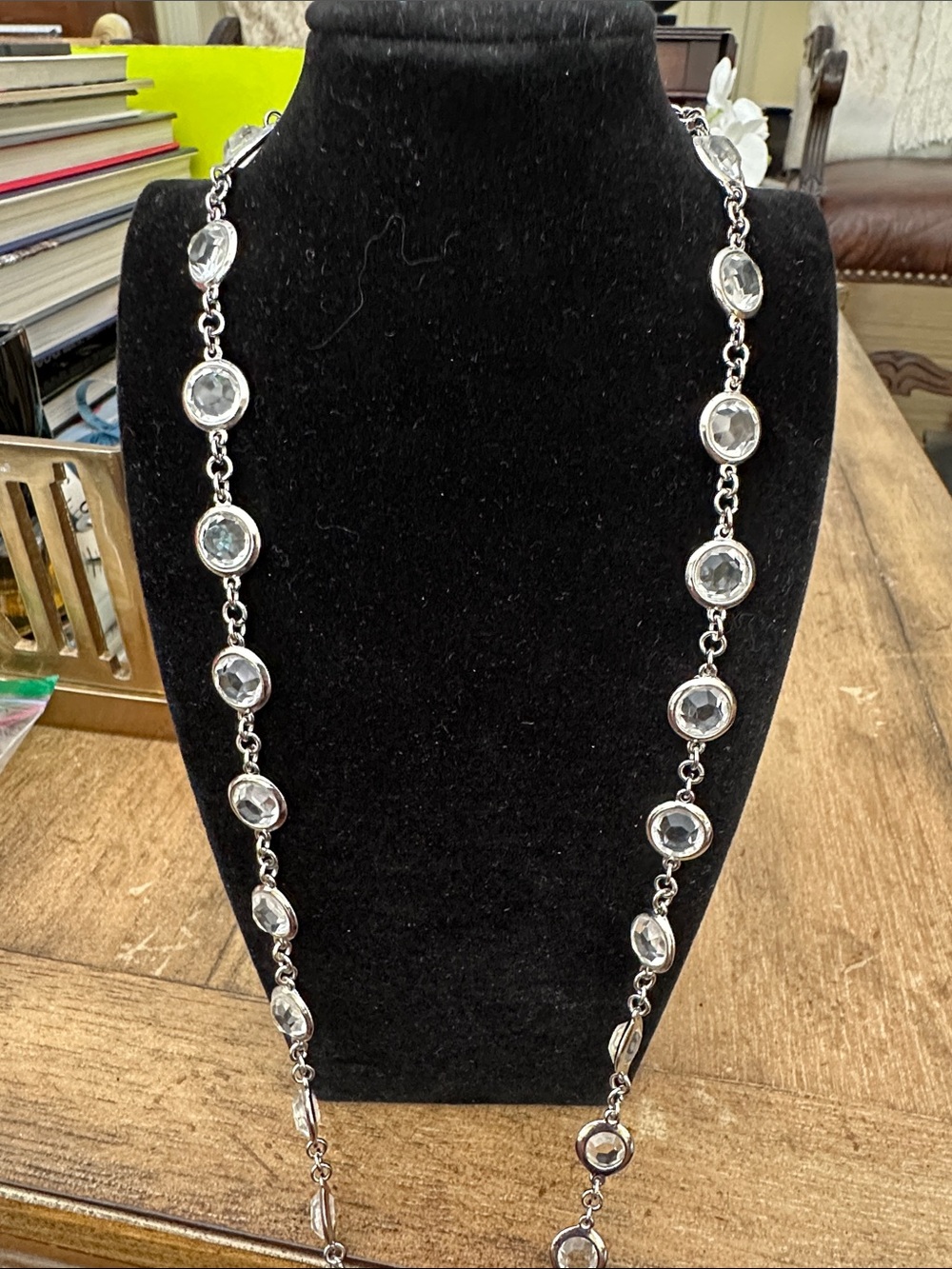 Classic Silver Crystal Station Necklace - Clear Stone Chain